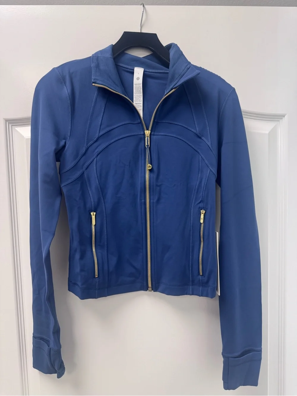 lululemon athletica Blue Zip-Front Turtleneck Jacket with Gold Hardware